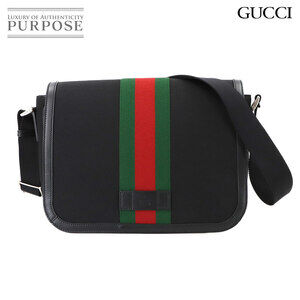 Gucci Sherry Line Messenger Shoulder Bag Black Canvas Leather